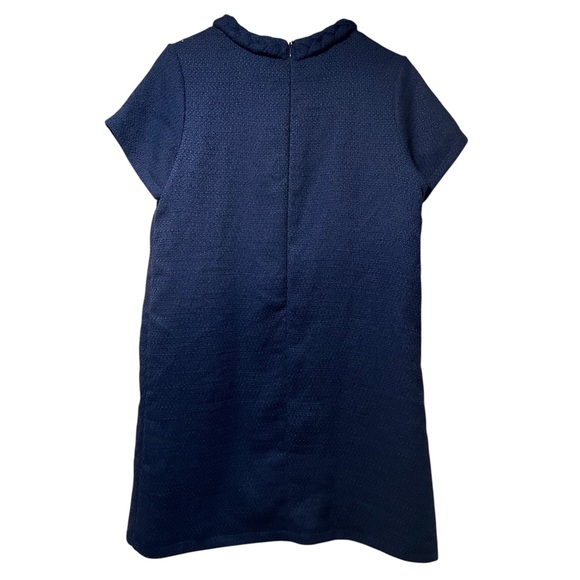 Navy Blue Tweed Jackie Dress Short Sleeve Gold Button Knee Length Braided Trim M - Picture 6 of 10